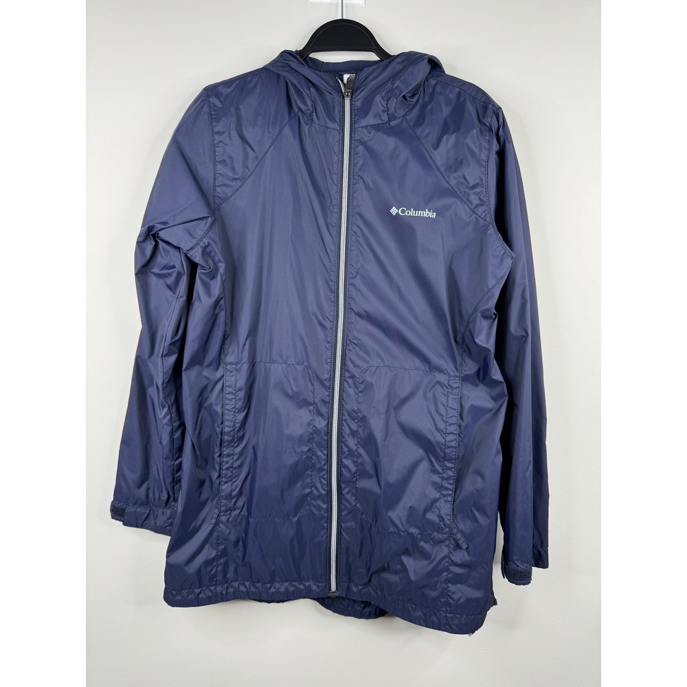 Columbia Womens Navy Blue Hooded Windbreaker Jacket Full Zip Size L